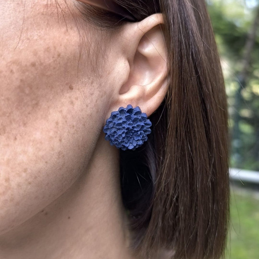 Chrysanthemum Küpe - Navy Blue