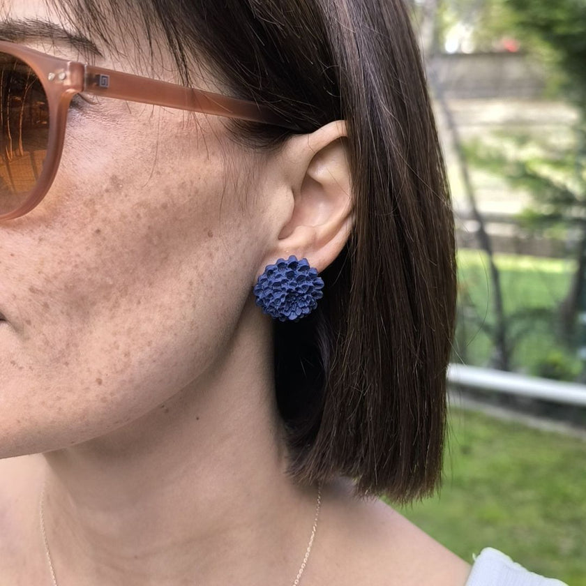 Chrysanthemum Küpe - Navy Blue
