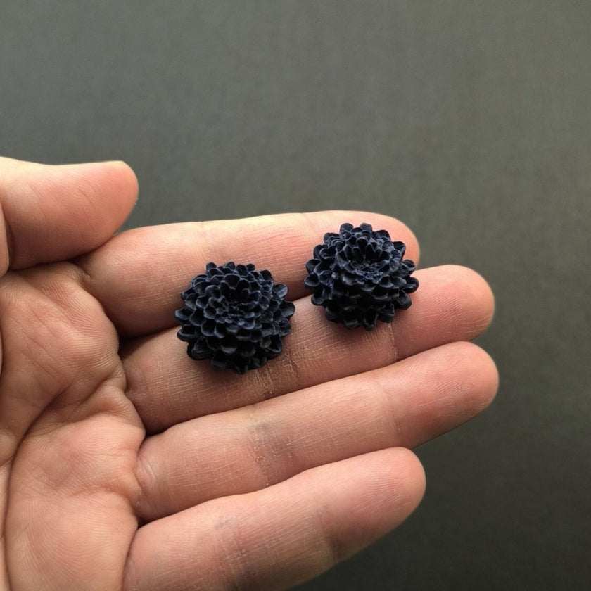 Chrysanthemum Küpe - Navy Blue