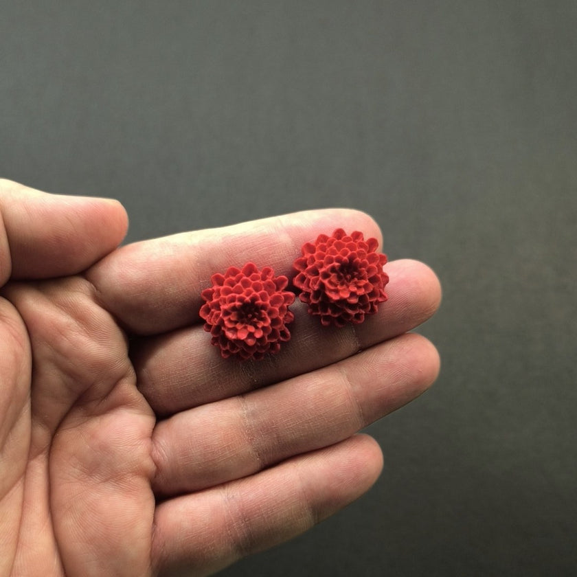 Chrysanthemum Küpe - Christmas Red