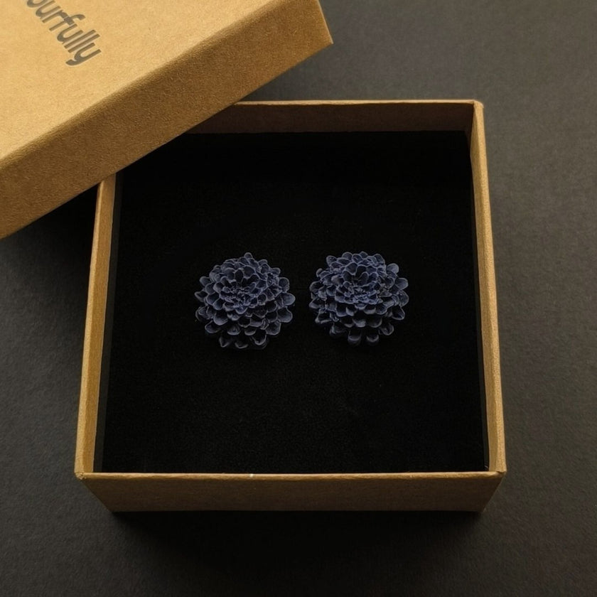 Chrysanthemum Küpe - Navy Blue